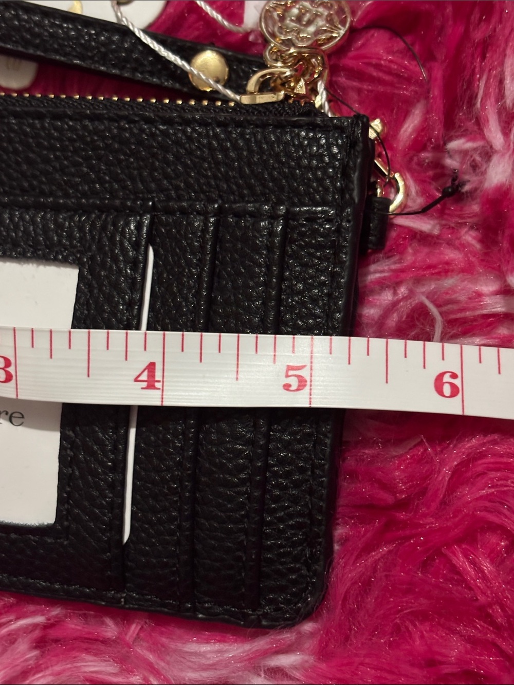 Nanette Lepore Black Pebbled Leather Wristlet Card Holder with Gold Logo nwt - Picture 6 of 7